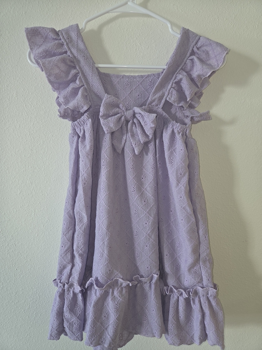 Girls Lavender Eyelet Ruffle Dress Size 7 | Bow Back | Cottagecore Spring Dress - Picture 3 of 4